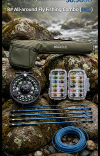 Ensemble Complet Pêche à la Mouche 2.7m (9ft) 8WT - Canne 4 Brins + Moulinet CNC + Soie