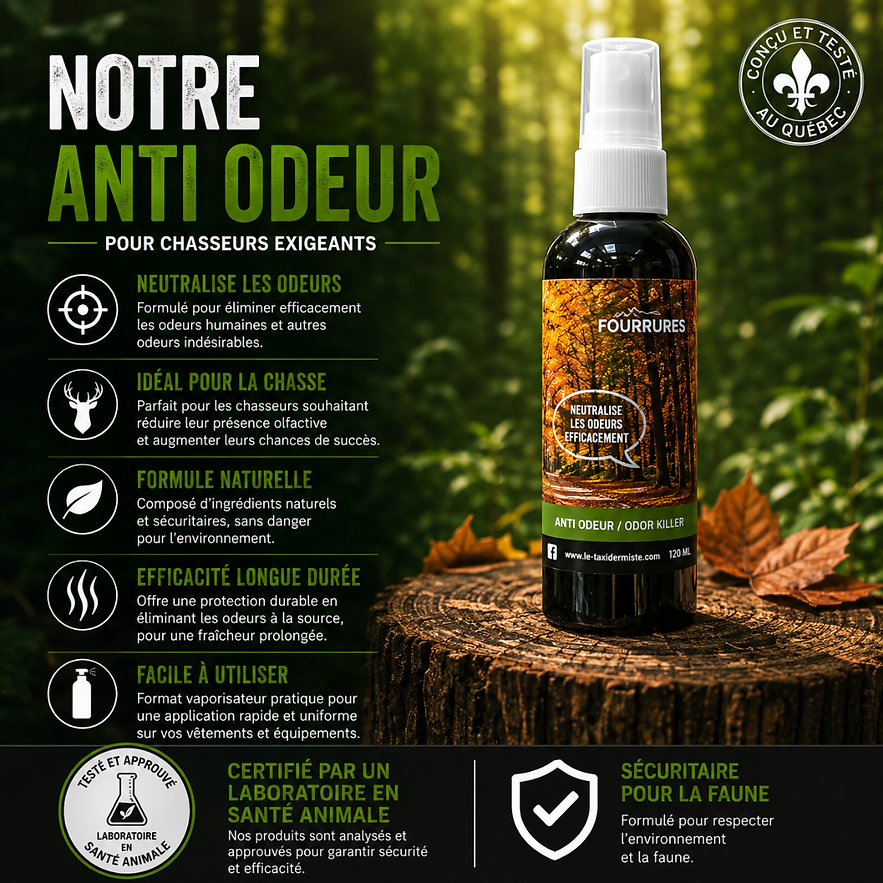 Anti-Odeur Chasse 120ML – Neutraliseur Longue Durée | FABRIQUÉ AU QUÉBEC