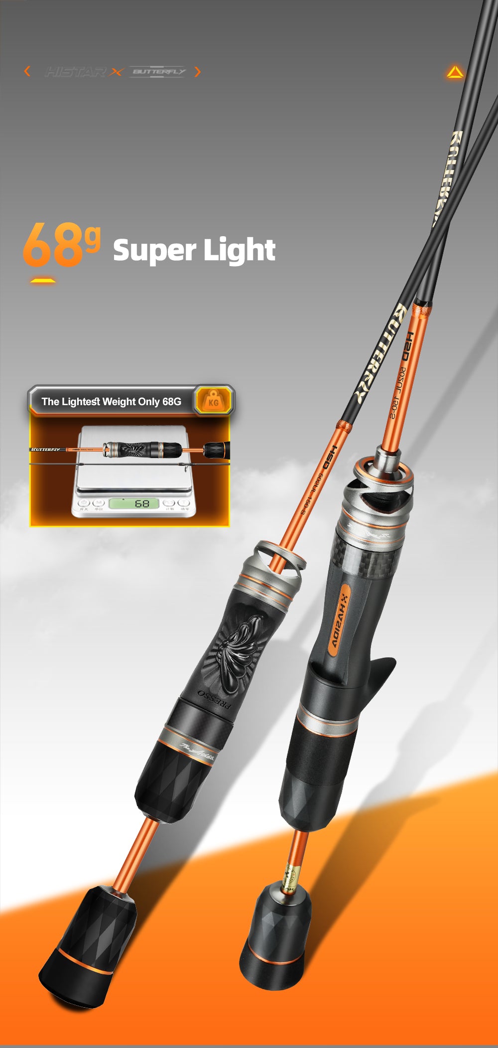 Butterfly Korea Ultralight Carbon Fast Action Long Range Spinning Fishing Rod 1.35m to 1.83m