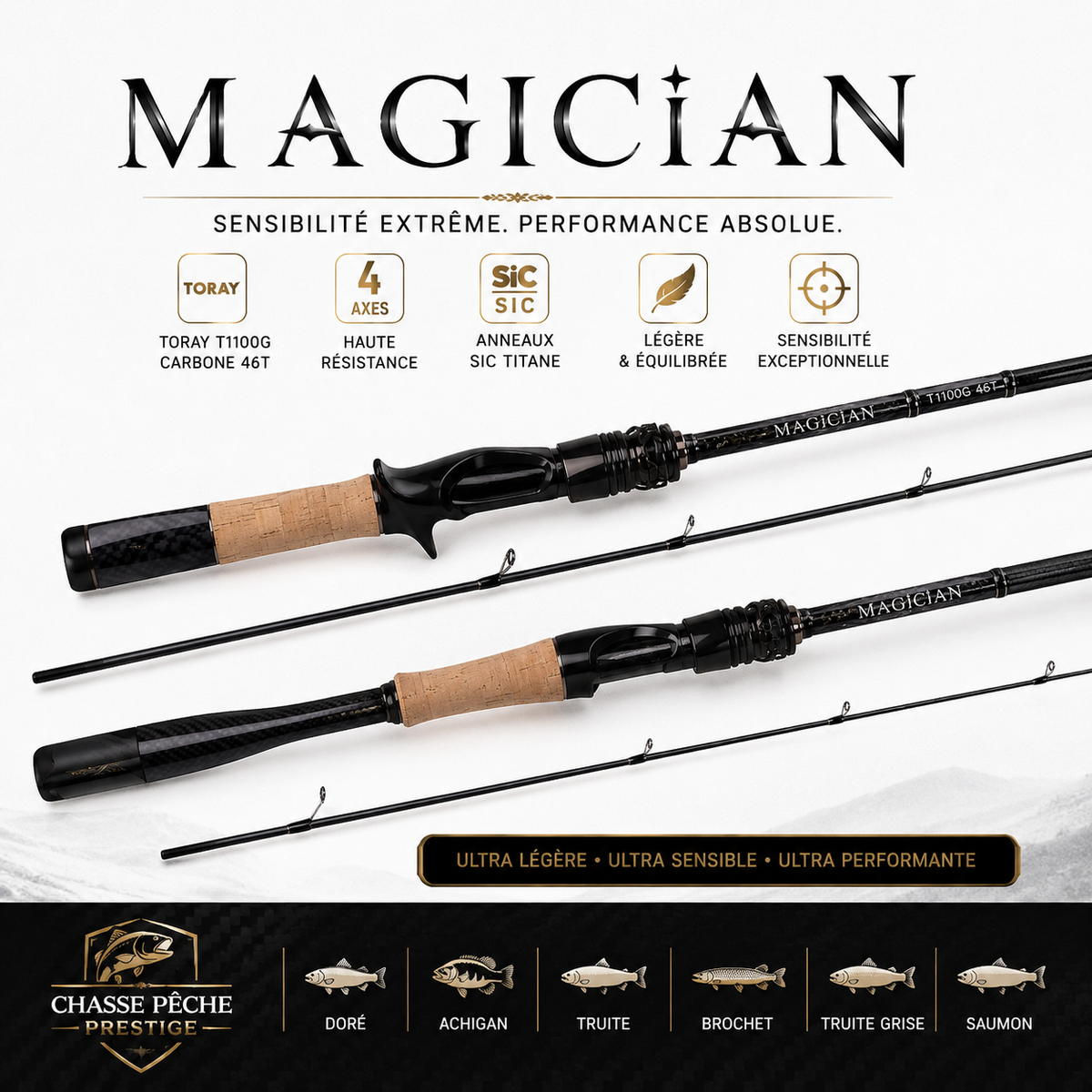 Canne MAGICIAN Toray T1100G 46T Ultra Légère