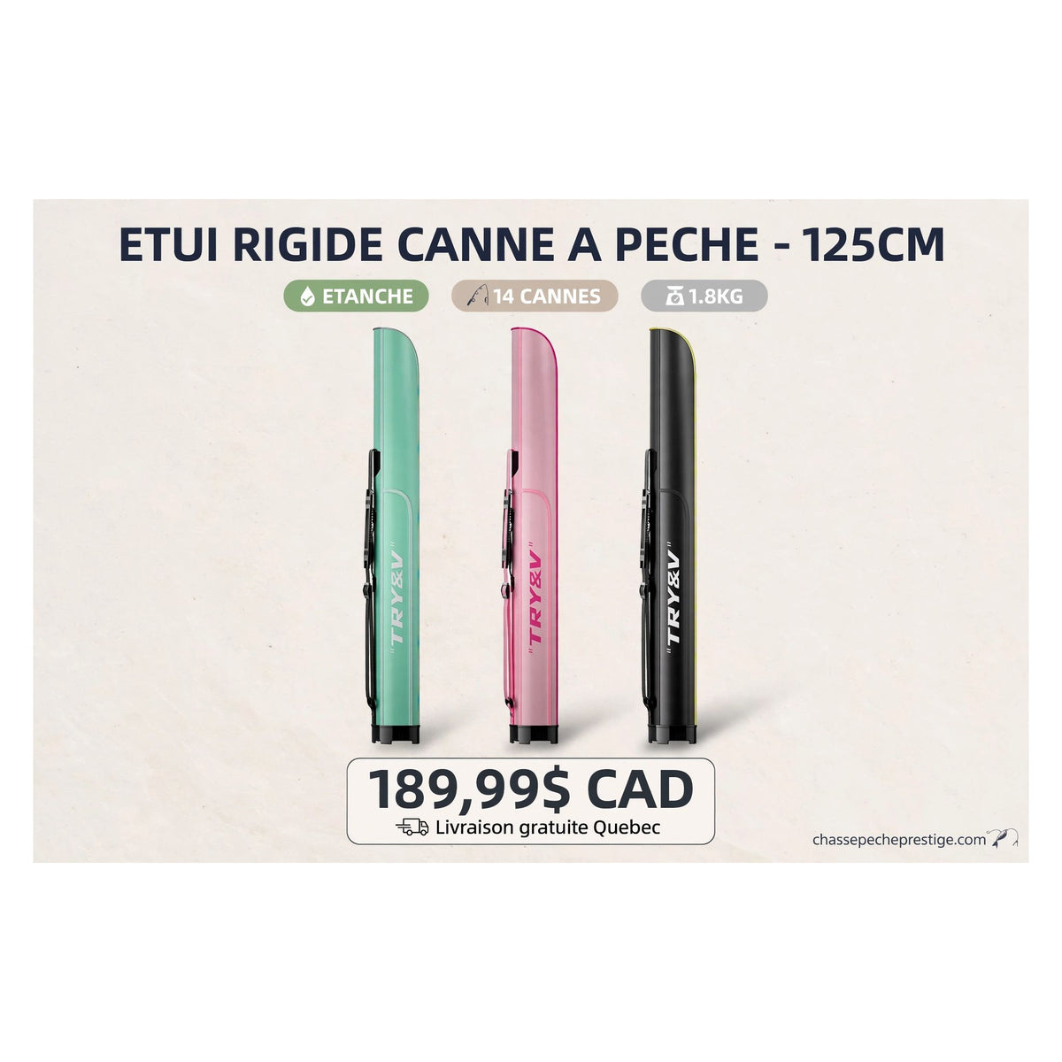 Étui rigide canne à pêche TRY&V 125cm - 3 couleurs