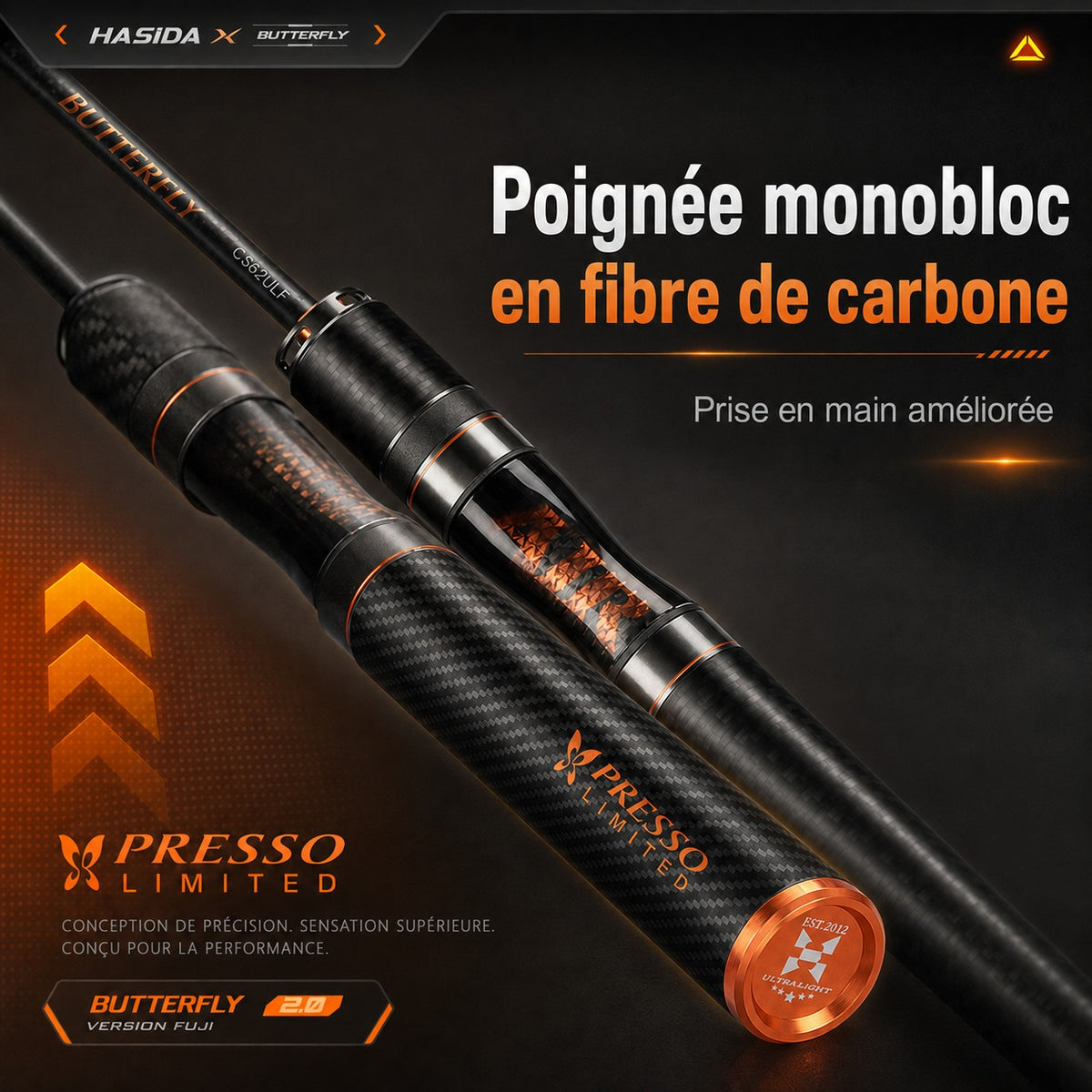 High-Performance Carbon Fishing Rod, Solid Tip, K Guide, 1.38 m to 1.98 m